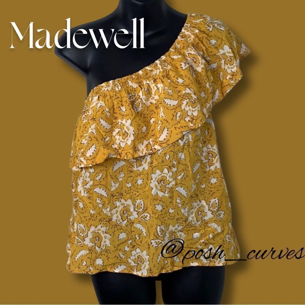 MADEWELL ASSAM Silk One-Shoulder Yellow Floral Blouse Tank-Top Size XS. - Picture 5 of 7